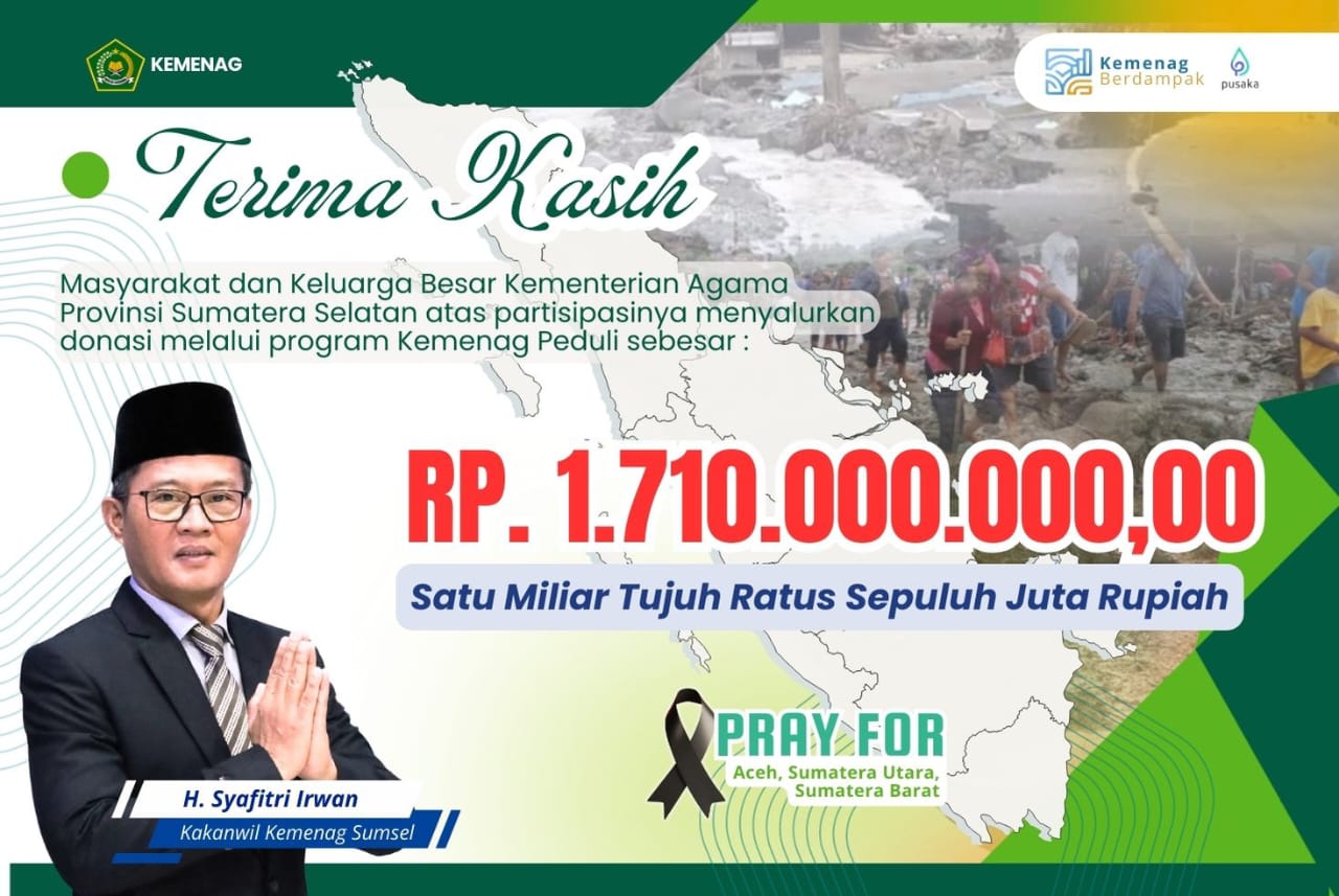 Kementerian Agama (Kemenag) Provinsi Sumatera Selatan kembali menunjukkan komitmen dan kepedulian sosial melalui aksi nyata membantu masyarakat yang terdampak bencana alam di wilayah Sumatera.