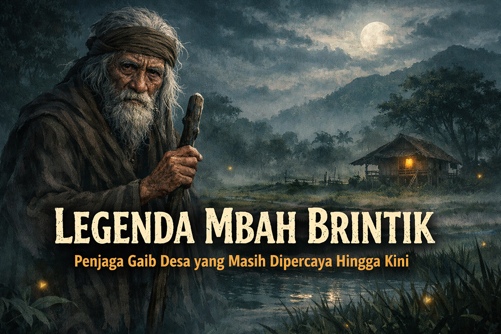 Ilustrasi Mbah Brintik, sosok penjaga gaib desa yang dipercaya warga masih hadir dan menjaga keseimbangan alam serta adat leluhur.