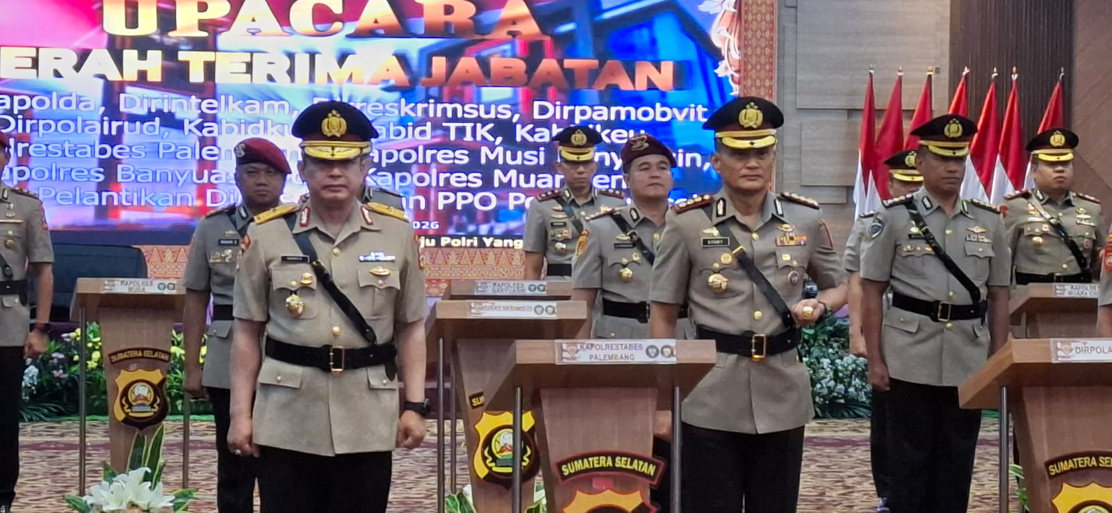 Kapolrestabes Palembang resmi berganti dari Brigjen Pol Harryo Sugihhartono kepada Kombes Pol Sonny Mahar Budi.