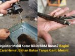 Proses pembersihan injektor mobil yang kotor untuk mengembalikan pola semprotan bahan bakar agar lebih optimal dan hemat BBM tanpa perlu ganti mesin.