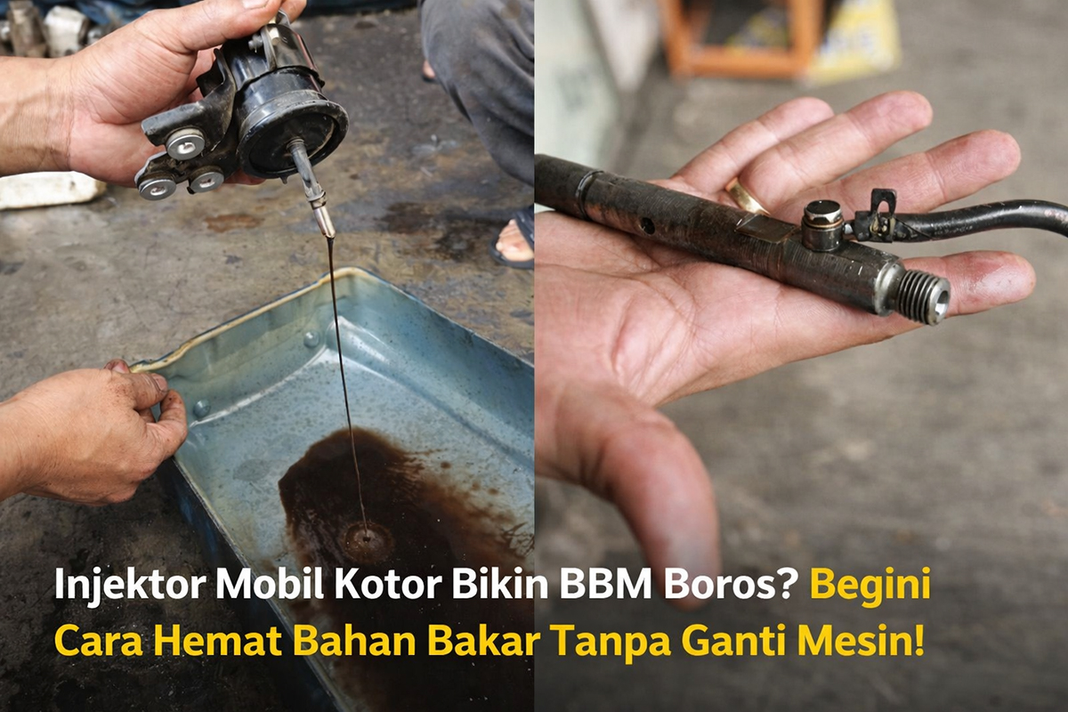 Proses pembersihan injektor mobil yang kotor untuk mengembalikan pola semprotan bahan bakar agar lebih optimal dan hemat BBM tanpa perlu ganti mesin.