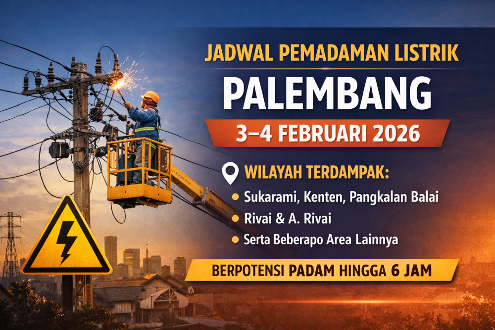 Petugas PLN melakukan pemeliharaan jaringan listrik sebagai upaya meningkatkan keandalan pasokan. PLN UP3 Palembang menjadwalkan pemeliharaan terencana pada 3–4 Februari 2026 yang berpotensi menyebabkan pemadaman sementara di sejumlah wilayah.
