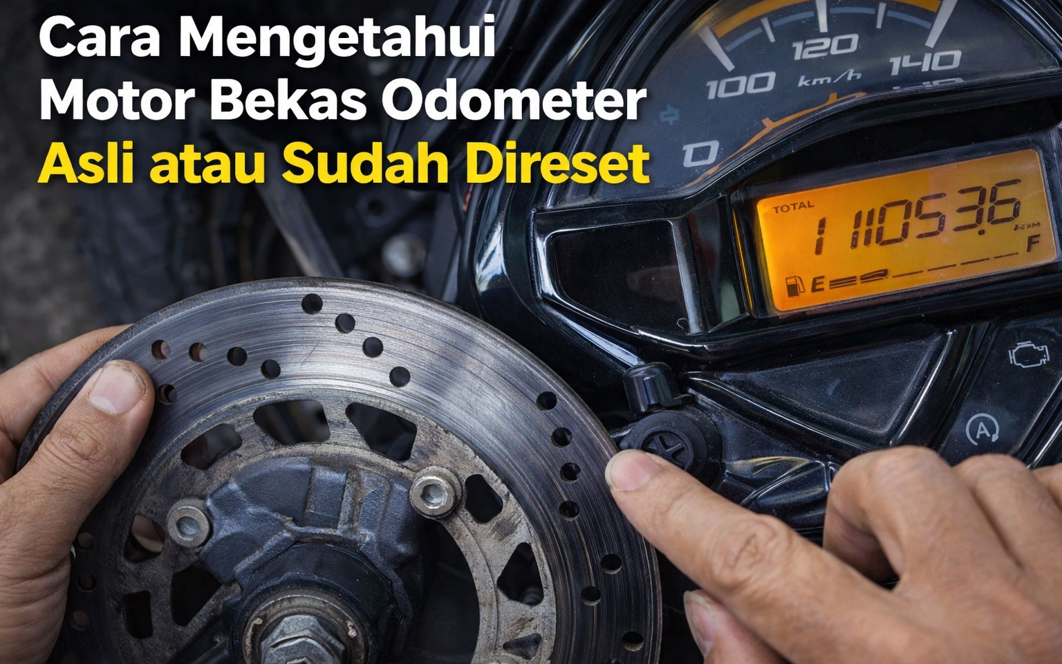 Ilustrasi panel speedometer motor bekas.