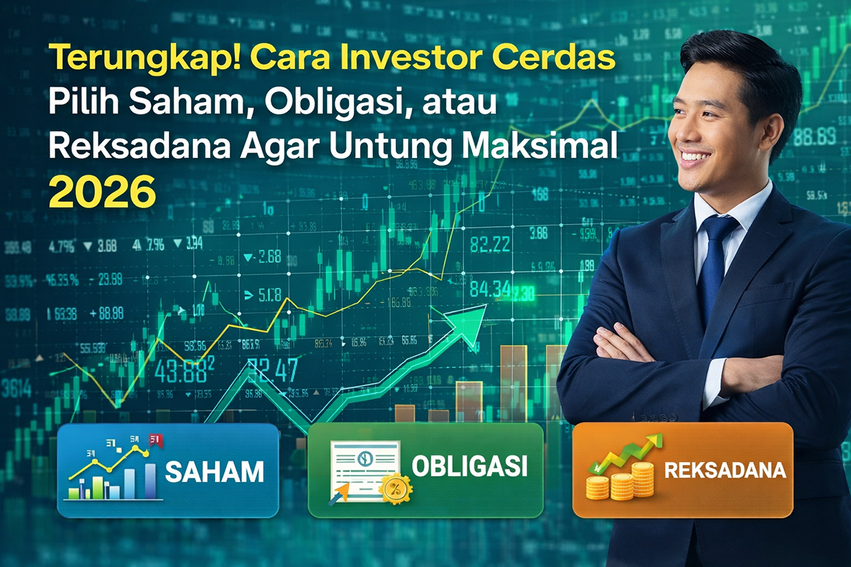 Ilustrasi grafik pergerakan pasar modal yang menunjukkan peluang keuntungan investasi saham, obligasi, dan reksadana. Investor cerdas perlu memahami karakteristik dan risiko setiap instrumen agar dapat memaksimalkan keuntungan pada tahun 2026.
