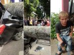 Detik-detik Pohon Raksasa Tumbang di Palembang, Mobil Driver Taksi Online Ringsek Parah