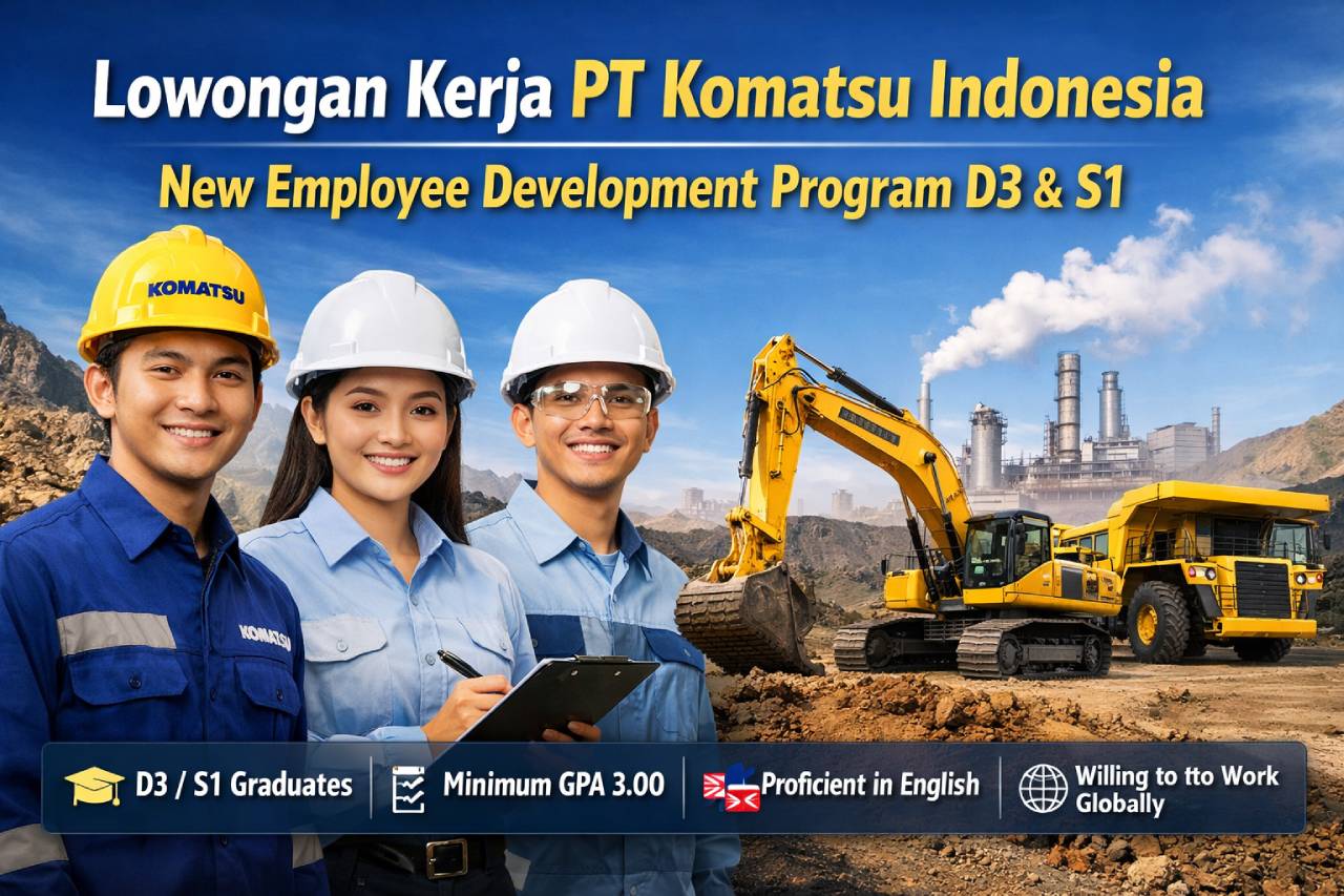 PT Komatsu Indonesia membuka Lowongan Kerja melalui New Employee Development Program bagi lulusan D3 dan S1 untuk posisi teknik dan quality assurance, menawarkan peluang karier di industri manufaktur alat berat berskala global.
