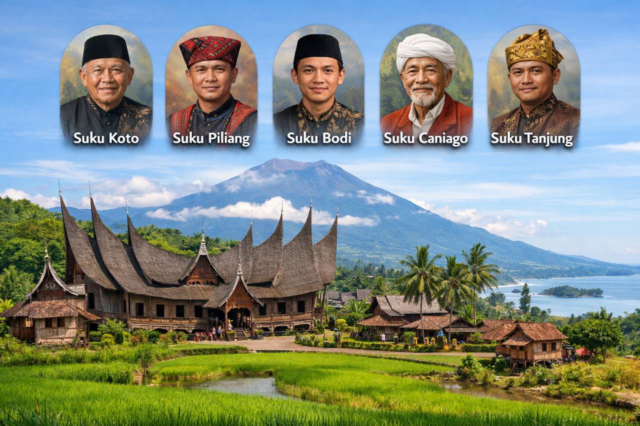 Rumah gadang berdiri megah, menjadi simbol persatuan suku Koto, Piliang, Bodi, Caniago, dan Tanjung di ranah Minang.
