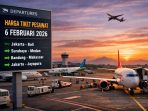 Aktivitas penerbangan di bandara pada 6 Februari 2026 terpantau normal dengan harga tiket pesawat rute domestik di seluruh Indonesia relatif stabil, seiring kondisi lalu lintas udara yang masih landai.