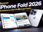 Ilustrasi bocoran desain iPhone Fold 2026, smartphone layar lipat pertama dari Apple yang dikabarkan menghadirkan antarmuka mirip tablet, fitur multitasking dua aplikasi sekaligus, serta desain foldable bergaya buku yang siap bersaing dengan ponsel lipat dari Samsung.