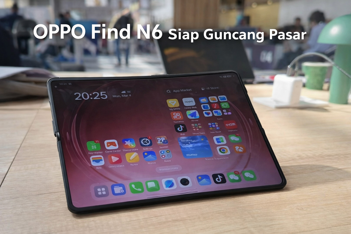OPPO Find N6 tampil dalam mode landscape dengan layar lipat nyaris tanpa crease, siap mendefinisikan ulang standar smartphone foldable premium.
