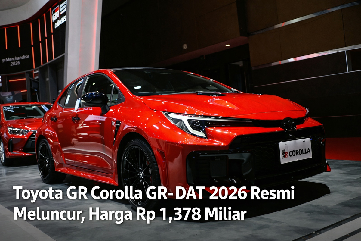 Toyota GR Corolla GR-DAT 2026 tampil agresif di IIMS dengan warna merah menyala, kini hadir dengan transmisi otomatis 8-percepatan dan fitur Toyota Safety Sense, dibanderol mulai Rp 1,378 miliar OTR Jakarta.