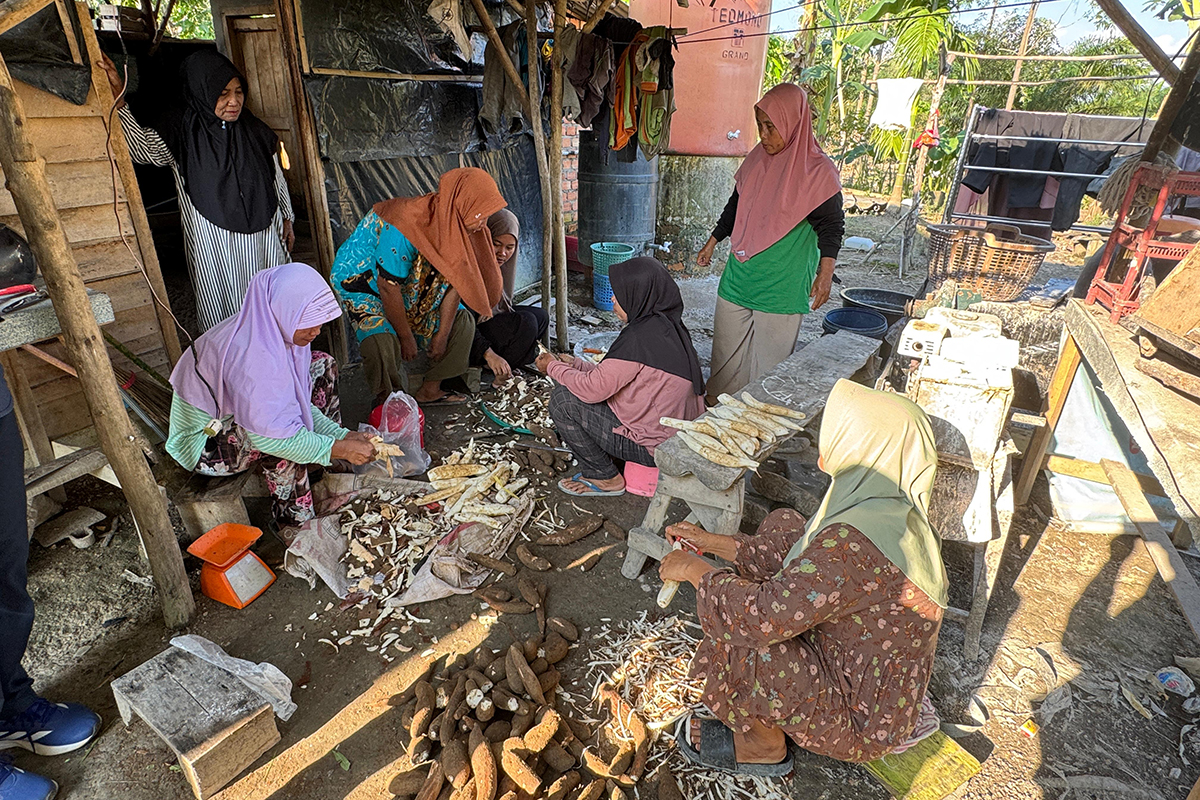Aktivitas anggota KWT Embun Pagi mengolah singkong menjadi tepung mocaf di Desa Simpang Bayat, binaan PHE Jambi Merang.