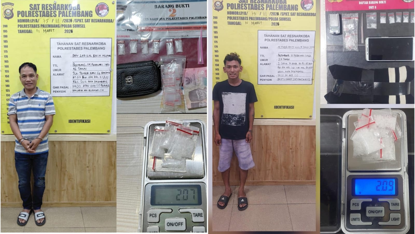 Kurang dari 24 Jam, Polisi Tangkap Dua Pengedar Sabu di Palembang, Amankan 12 Paket Siap Jual