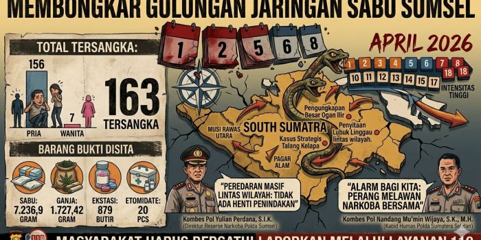 Peredaran Narkoba Masih Masif, Jajaran Polda Sumsel Ungkap 116 Kasus Narkoba Sepanjang April 2026